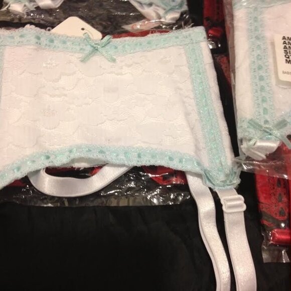 Sexy Garter Belts S, M, L XL White lace and Blue Trim NWT - Picture 2 of 2